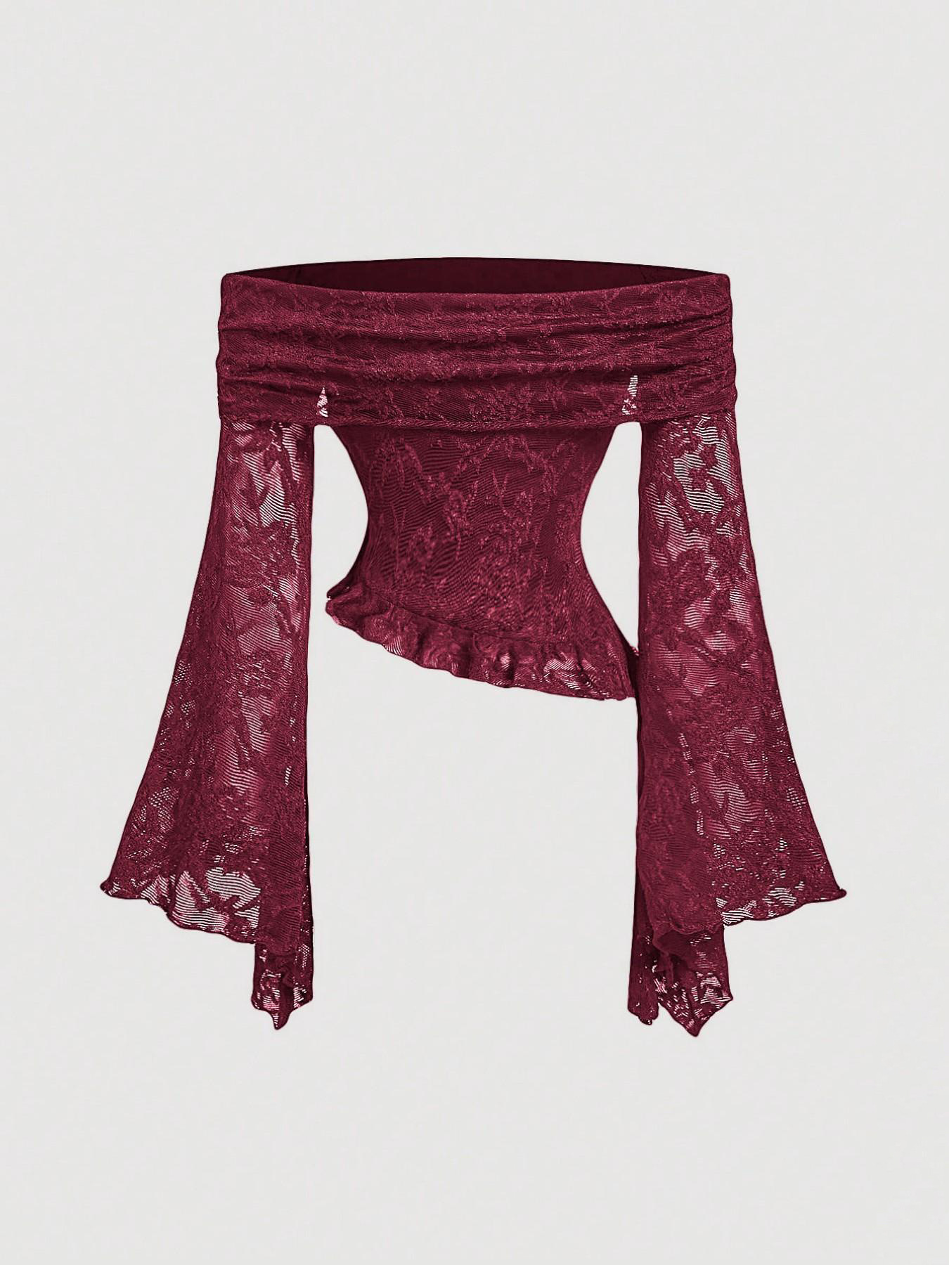 Women Off Shoulder Lace Top Fl - Blouse Off Shoulder recension och pris